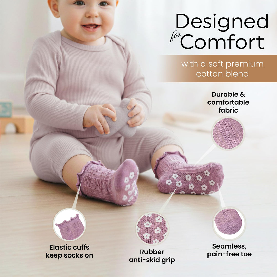Mother's Choice Organic Cotton Socks For Boys Girls Breathable Non Slip Toddler Socks 2t-3t-4t-5t Ruffle Baby Socks 6-12 M