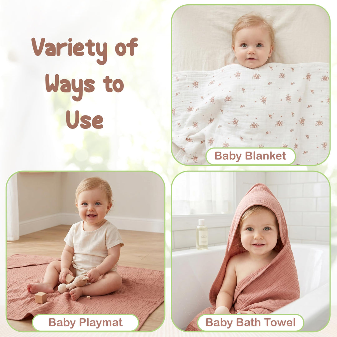 100% Organic Cotton Muslin Baby Hooded Towels 32x32 Inch – 2 Pack Soft & Absorbent Baby Towels for Newborn for Boys & Girls, Premium Hooded Towels, Ultra-Gentle Baby Essentials in Rose/Peach
