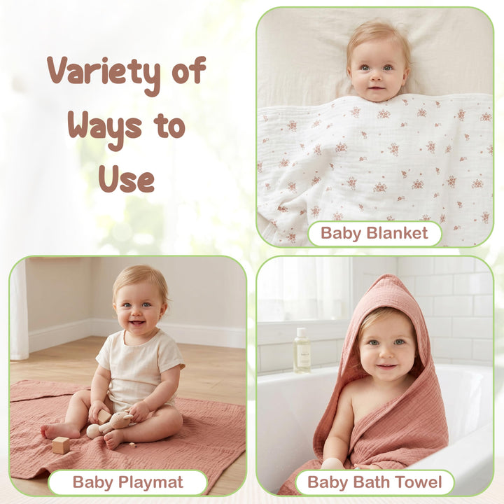 100% Organic Cotton Muslin Baby Hooded Towels 32x32 Inch – 2 Pack Soft & Absorbent Baby Towels for Newborn for Boys & Girls, Premium Hooded Towels, Ultra-Gentle Baby Essentials in Rose/Peach