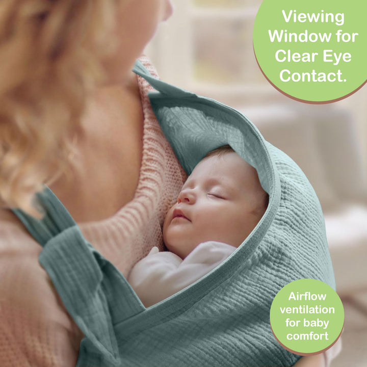 100% Organic Cotton Nursing Cover & Shawl - 43 x 28 Inch Breathable Muslin Breastfeeding Nursing Apron Cover with Arch Neckline for Mothers, Multi-use Carseat Canopy