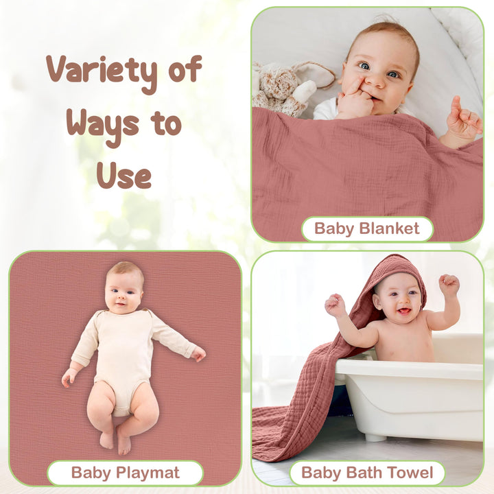 100% Organic Cotton Muslin Baby Hooded Towels 32x32 Inch – 2 Pack Soft & Absorbent Baby Towels for Newborn for Boys & Girls, Premium Hooded Towels, Ultra-Gentle Baby Essentials in Rose/Peach