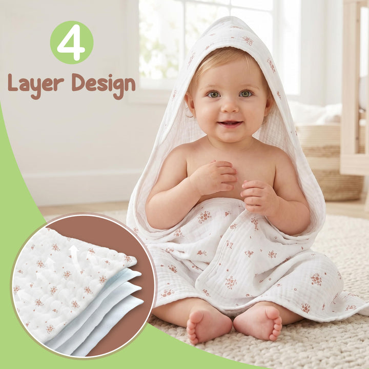 100% Organic Cotton Muslin Baby Hooded Towels 32x32 Inch – 2 Pack Soft & Absorbent Baby Towels for Newborn for Boys & Girls, Premium Hooded Towels, Ultra-Gentle Baby Essentials in Rose/Peach
