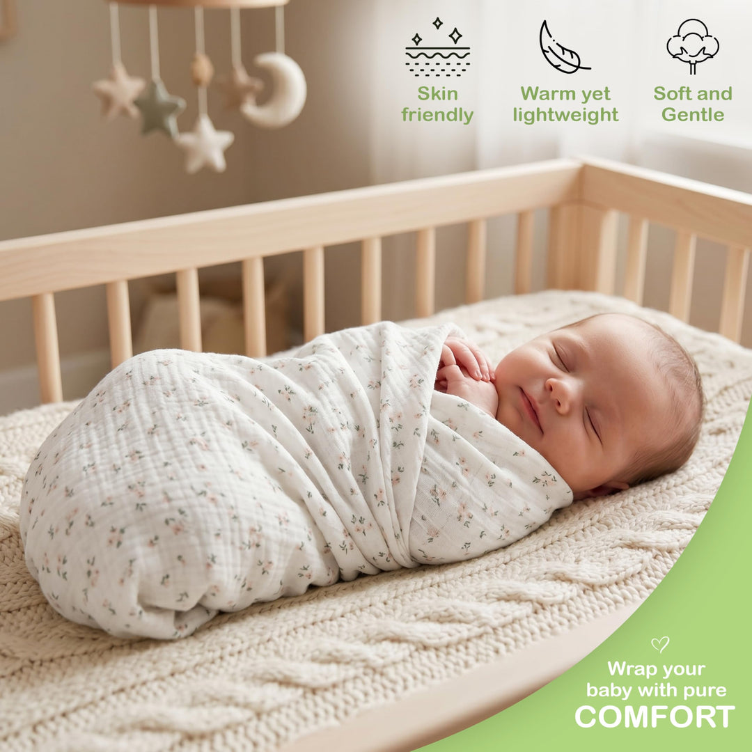 Organic Muslin Baby Blanket 2-Pack Rose & Peach, 47x47 Inch 100% Organic Cotton Oeko-TEX Certified Hypoallergenic Swaddle Blanket for Newborn Girls, Elegant Baby Girl Shower Gift