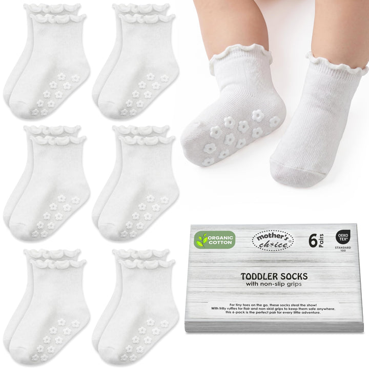 Mother's Choice Organic Cotton Socks For Boys Girls Breathable Non Slip Toddler Socks 2t-3t-4t-5t Ruffle Baby Socks 6-12 M