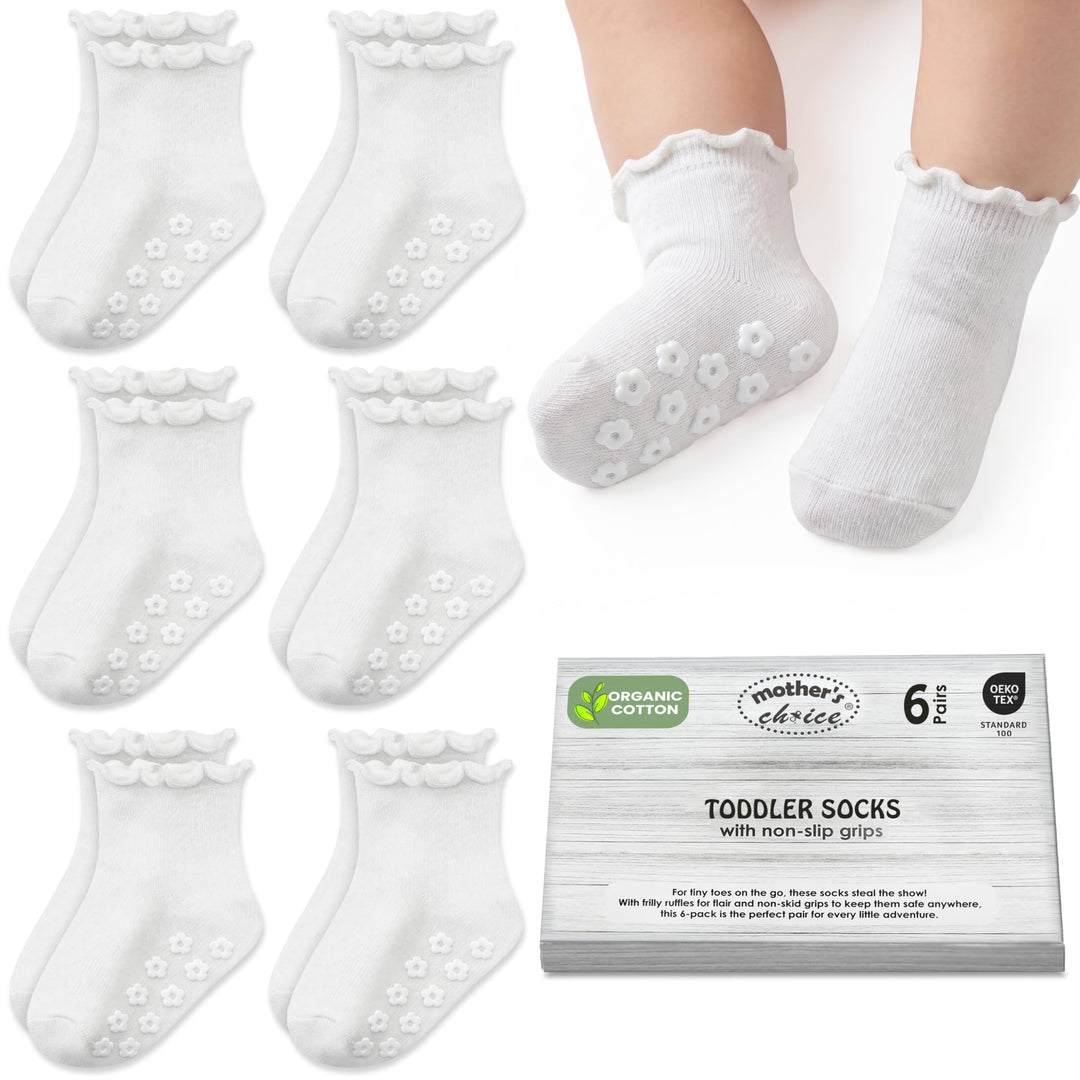 Mother's Choice Organic Cotton Socks For Boys Girls Breathable Non Slip Toddler Socks 2t-3t-4t-5t Ruffle Baby Socks 6-12 M