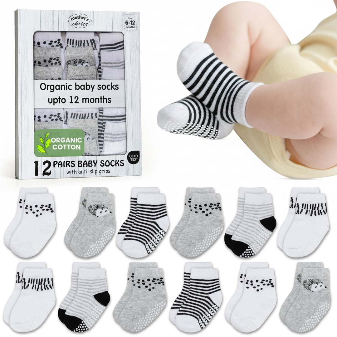 Mother's Choice Organic Cotton Baby Socks Infant 0-6 Months - 12 pairs Soft, Cozy, and Gentle Newborn Socks for Girls & Boys, Perfect Baby Registry for Everyday Wear, and Infant Comfort