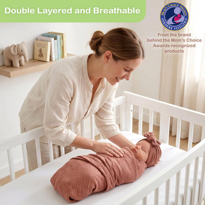 Organic Muslin Baby Blanket 2-Pack Rose & Peach, 47x47 Inch 100% Organic Cotton Oeko-TEX Certified Hypoallergenic Swaddle Blanket for Newborn Girls, Elegant Baby Girl Shower Gift