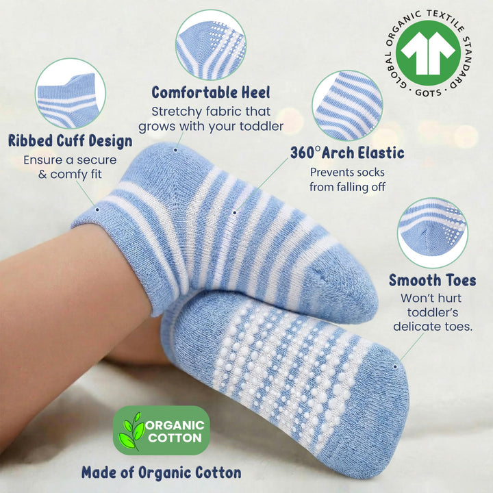 Mother's Choice Organic Cotton Socks For Toddler Boys Girls - Breathable, Non Slip Toddler Socks 2t-3t-4t-5t,