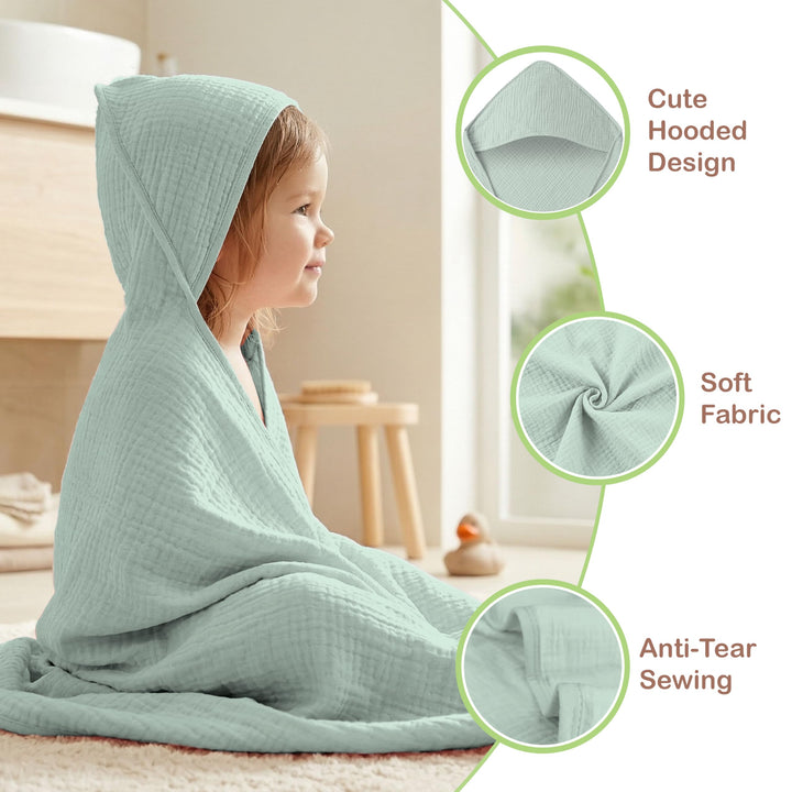 100% Organic Cotton Muslin Baby Hooded Towels 32x32 Inch – 2 Pack Soft & Absorbent Baby Towels for Newborn for Boys & Girls, Premium Hooded Towels, Ultra-Gentle Baby Essentials in Rose/Peach