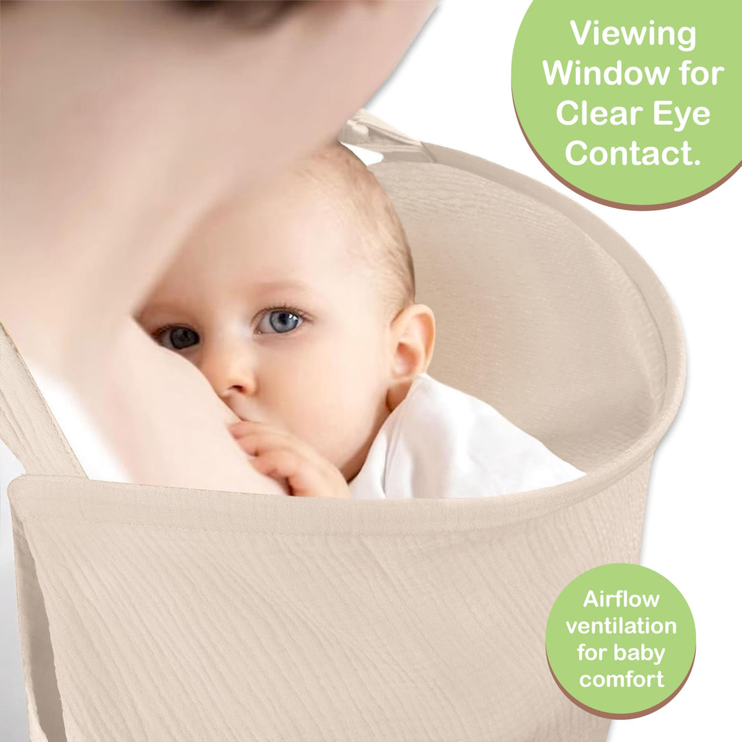 100% Organic Cotton Nursing Cover & Shawl - 43 x 28 Inch Breathable Muslin Breastfeeding Nursing Apron Cover with Arch Neckline for Mothers, Multi-use Carseat Canopy