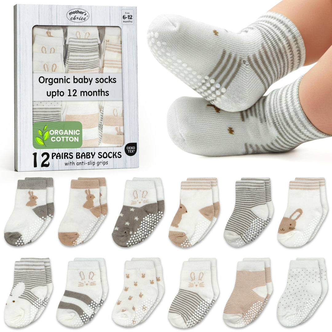 Mother's Choice Organic Cotton Baby Socks Infant 0-6 Months - 12 pairs Soft, Cozy, and Gentle Newborn Socks for Girls & Boys, Perfect Baby Registry for Everyday Wear, and Infant Comfort