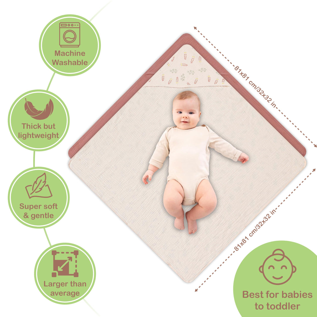 Infancie Organic Cotton Muslin Baby Hooded Towels