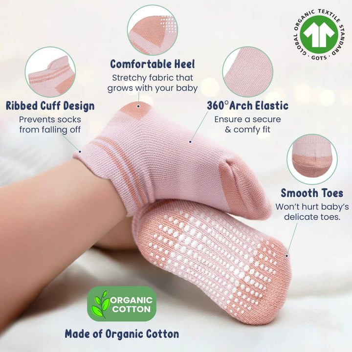 Mother's Choice Organic Cotton Socks For Toddler Boys Girls - Breathable, Non Slip Toddler Socks 2t-3t-4t-5t,