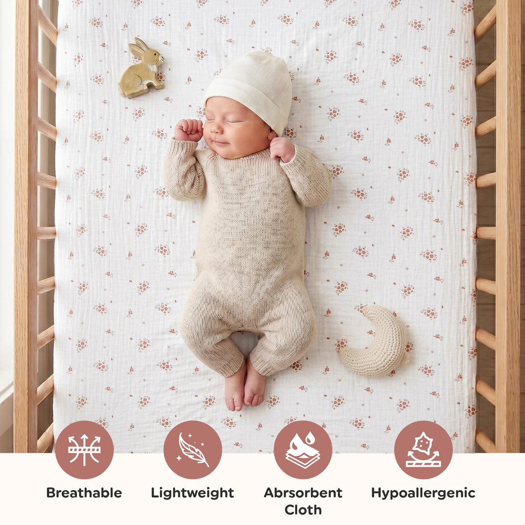 100% Organic Cotton Muslin Baby Bassinet Baby Sheet 33 X 17 Inch Soft Breathable Lightweight Stretchable Bed Sheet 2 Pack Gentle On Skin Durable Snug Fit Sheet for Newborn Bassinet Mattress