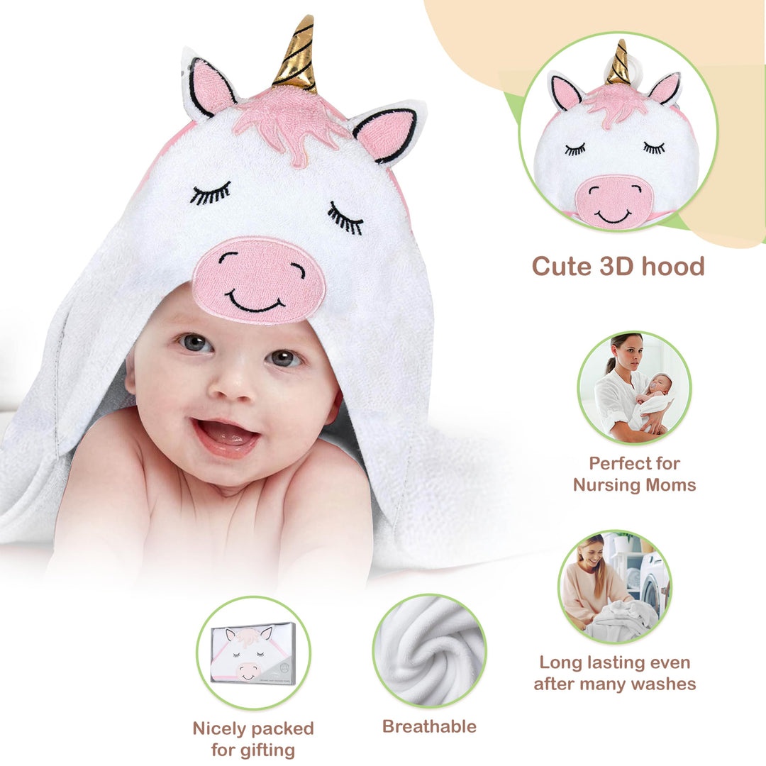Mother's Choice Baby Towels 100% Organic Cotton Butterfly Hooded Design, Oeko-TEX Certified, Ultra-Soft Absorbent Hooded Bath Towel for Newborn Girls, (Butterfly)