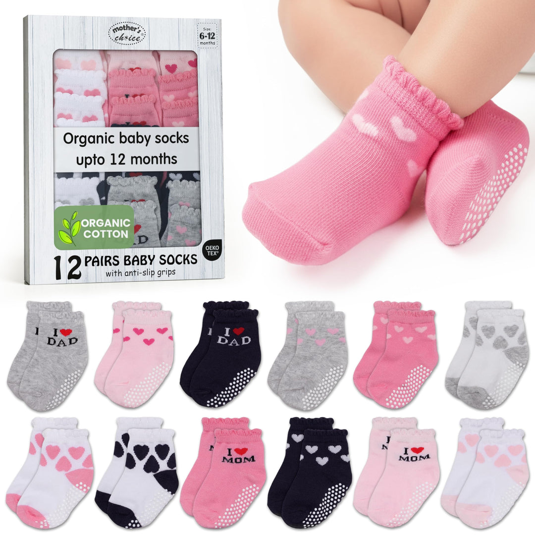 Mother's Choice Organic Cotton Baby Socks Infant 0-6 Months - 12 pairs Soft, Cozy, and Gentle Newborn Socks for Girls & Boys, Perfect Baby Registry for Everyday Wear, and Infant Comfort