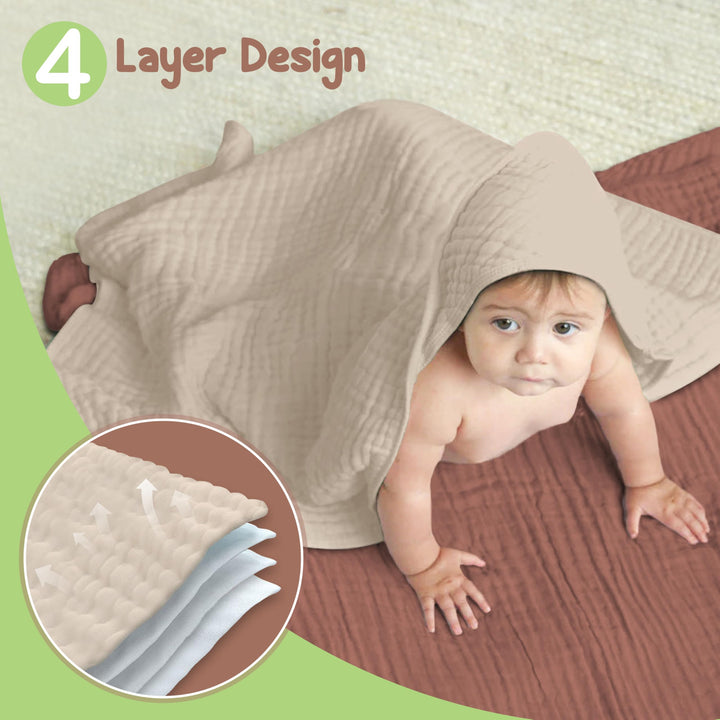 100% Organic Cotton Muslin Baby Hooded Towels 32x32 Inch – 2 Pack Soft & Absorbent Baby Towels for Newborn for Boys & Girls, Premium Hooded Towels, Ultra-Gentle Baby Essentials in Rose/Peach
