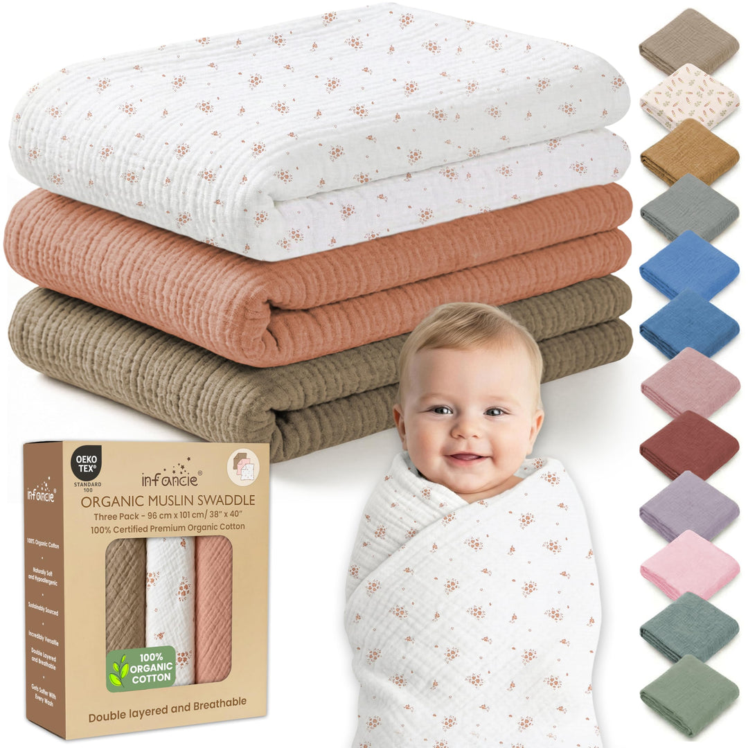 Organic Muslin Baby Blanket 2-Pack Rose & Peach, 47x47 Inch 100% Organic Cotton Oeko-TEX Certified Hypoallergenic Swaddle Blanket for Newborn Girls, Elegant Baby Girl Shower Gift