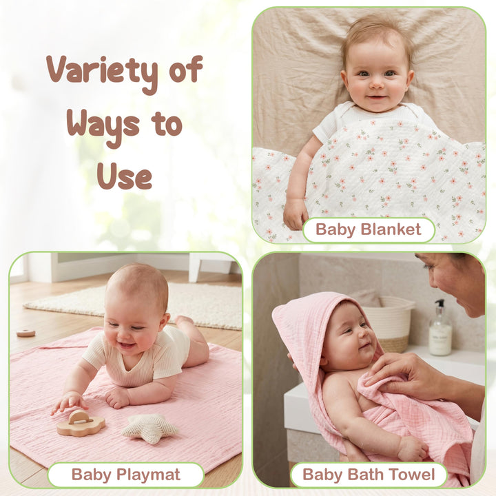 100% Organic Cotton Muslin Baby Hooded Towels 32x32 Inch – 2 Pack Soft & Absorbent Baby Towels for Newborn for Boys & Girls, Premium Hooded Towels, Ultra-Gentle Baby Essentials in Rose/Peach