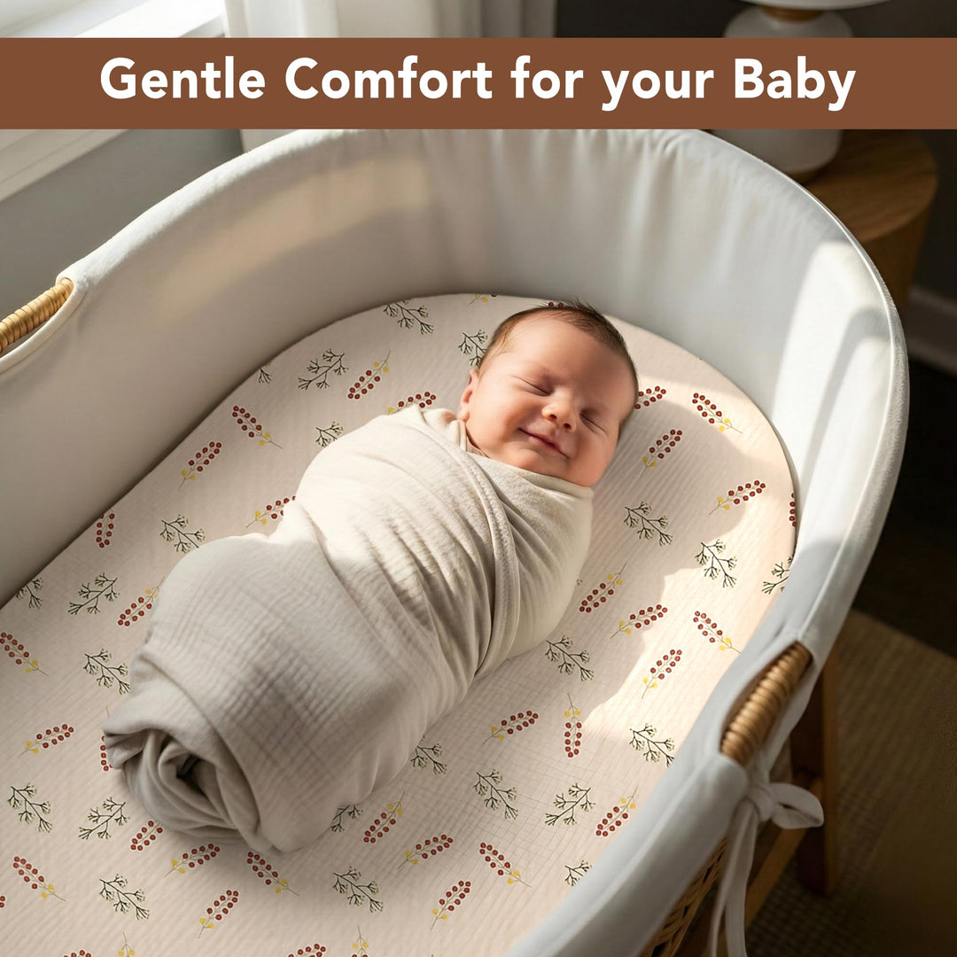100% Organic Cotton Muslin Baby Bassinet Baby Sheet 33 X 17 Inch Soft Breathable Lightweight Stretchable Bed Sheet 2 Pack Gentle On Skin Durable Snug Fit Sheet for Newborn Bassinet Mattress