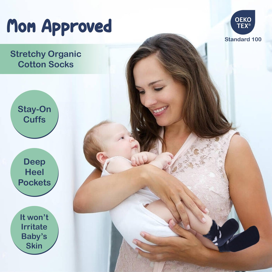 Mother's Choice Organic Cotton Baby Socks, 12 Pairs, Unisex 0-6 Months - Soft, Hypoallergenic Newborn & Infant Socks - Baby Girl & Boy Gifts