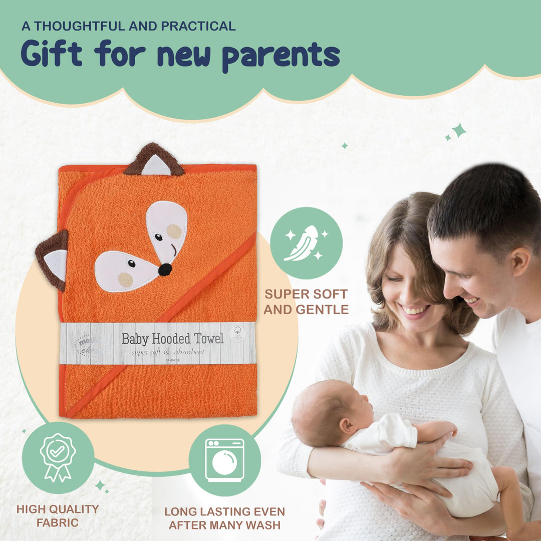 Mother's Choice Organic Baby Hooded Towel Ultra Soft & Absorbent Bath Wearable for Newborns, Infants, 3D Orange Fox Design