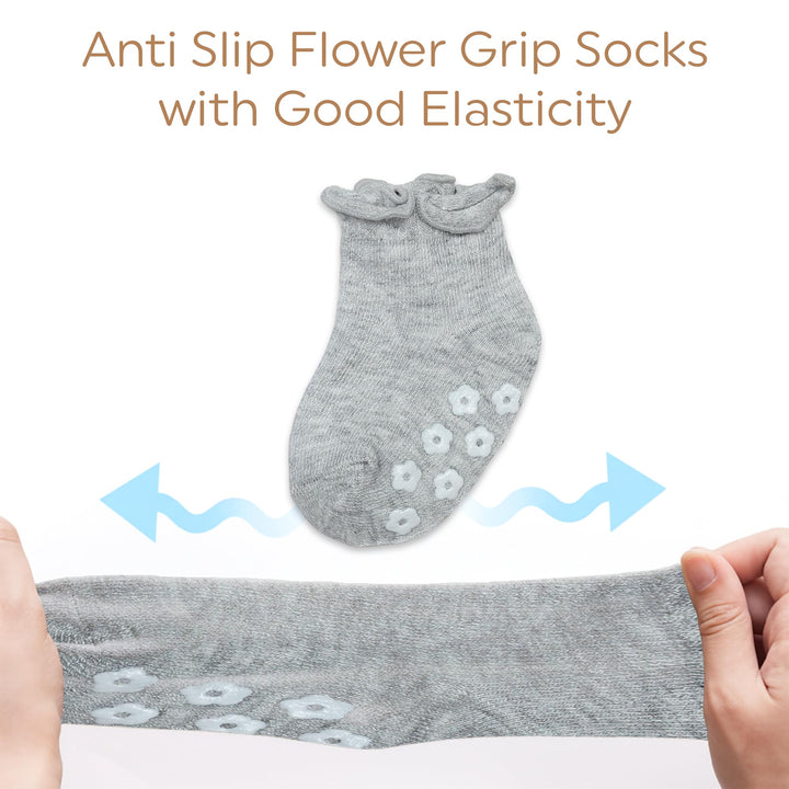 Mother's Choice Organic Cotton Blend Baby Socks 6 Pairs (3-5 years) – Non-Slip Grip Socks for Infants & Toddlers, Soft Breathable (US, Age, 3 Years, 5 Years, Pastel)