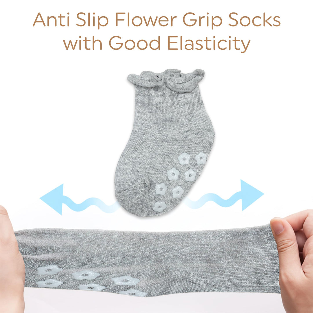Mother's Choice Organic Cotton Blend Baby Socks 6 Pairs (1-3 years) – Non-Slip Grip Socks for Infants & Toddlers, Soft Breathable (US, Age, 1 Year, 3 Years, Pastel)