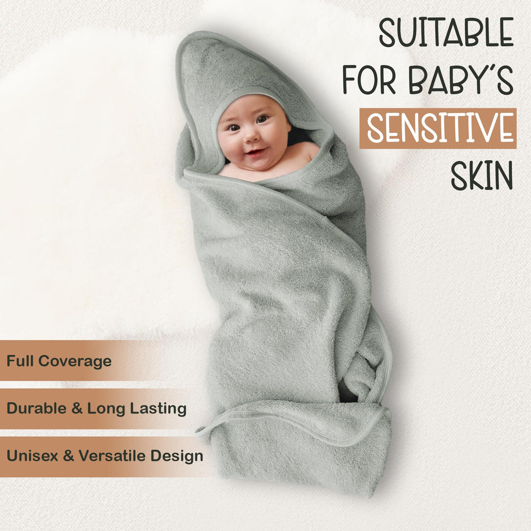 100% Organic Cotton Plush Woven Hooded Baby Bath Towels - Soft and Absorbent 31x31 Inches for Newborns and Kids, Hooded Baby Towels, Premium Infant Towels (Ivory)