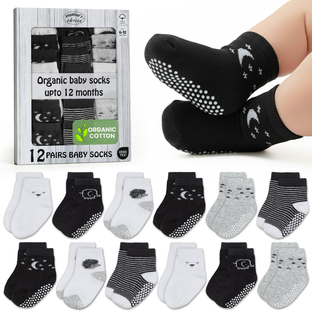 Mother's Choice Organic Cotton Baby Socks Infant 0-6 Months - 12 pairs Soft, Cozy, and Gentle Newborn Socks for Girls & Boys, Perfect Baby Registry for Everyday Wear, and Infant Comfort