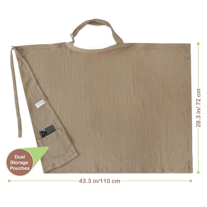 100% Organic Cotton Nursing Cover & Shawl - 43 x 28 Inch Breathable Muslin Breastfeeding Nursing Apron Cover with Arch Neckline for Mothers, Multi-use Carseat Canopy