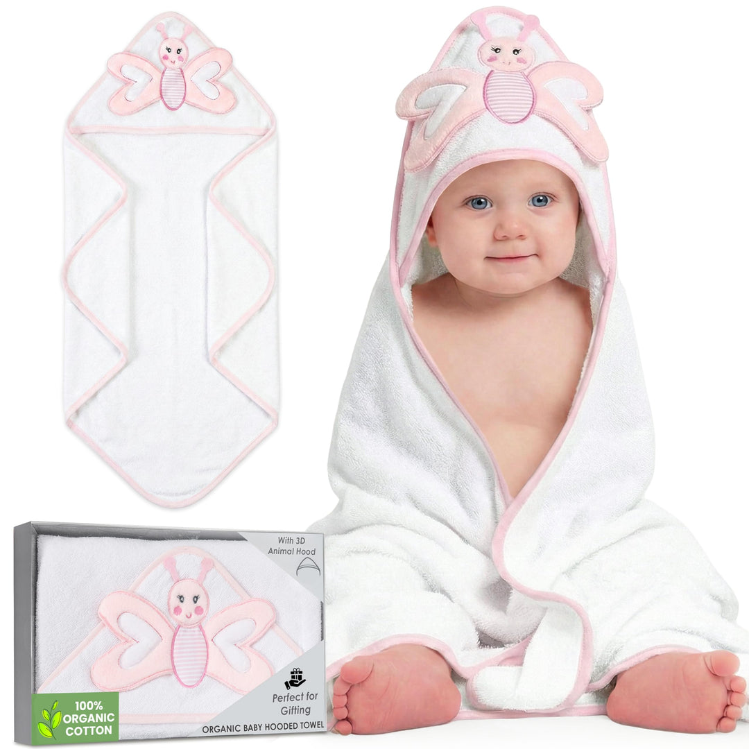 Mother's Choice Baby Towels 100% Organic Cotton Butterfly Hooded Design, Oeko-TEX Certified, Ultra-Soft Absorbent Hooded Bath Towel for Newborn Girls, (Butterfly)
