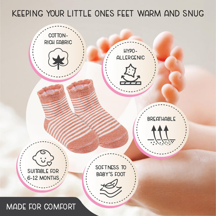 GOTS Certified Organic Cotton Rich Blend Baby Socks 12 Pairs For 0 - 6 (M) Baby Girl Soft, Stretchable & Comfortable Girl newborn Socks, Adorable Sock Shoes For Baby Girl, Gift For Little, Pink