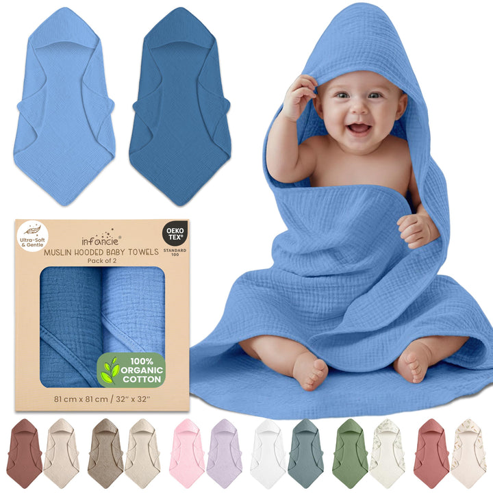 100% Organic Cotton Muslin Baby Hooded Towels 32x32 Inch – 2 Pack Soft & Absorbent Baby Towels for Newborn for Boys & Girls, Premium Hooded Towels, Ultra-Gentle Baby Essentials in Rose/Peach