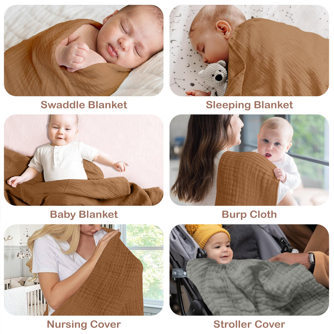 Organic Muslin Baby Blanket 2-Pack Rose & Peach, 47x47 Inch 100% Organic Cotton Oeko-TEX Certified Hypoallergenic Swaddle Blanket for Newborn Girls, Elegant Baby Girl Shower Gift