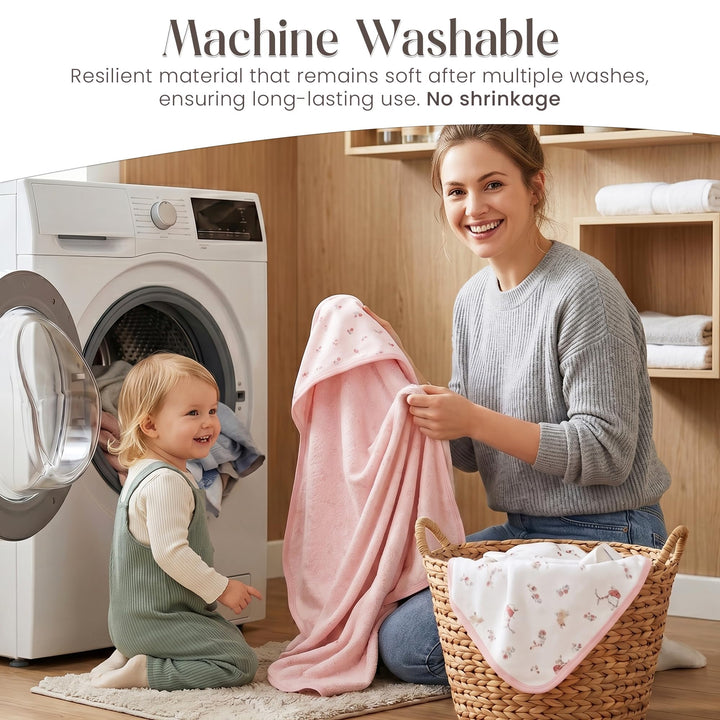 Organic Hooded Baby Towels with Washcloths – 2 Hooded Towel (28x28 inches) & 2 Washcloth (10x10 inches) – Ultra Soft, Absorbent & Cozy Cotton Bath Towels for Newborns and Infants