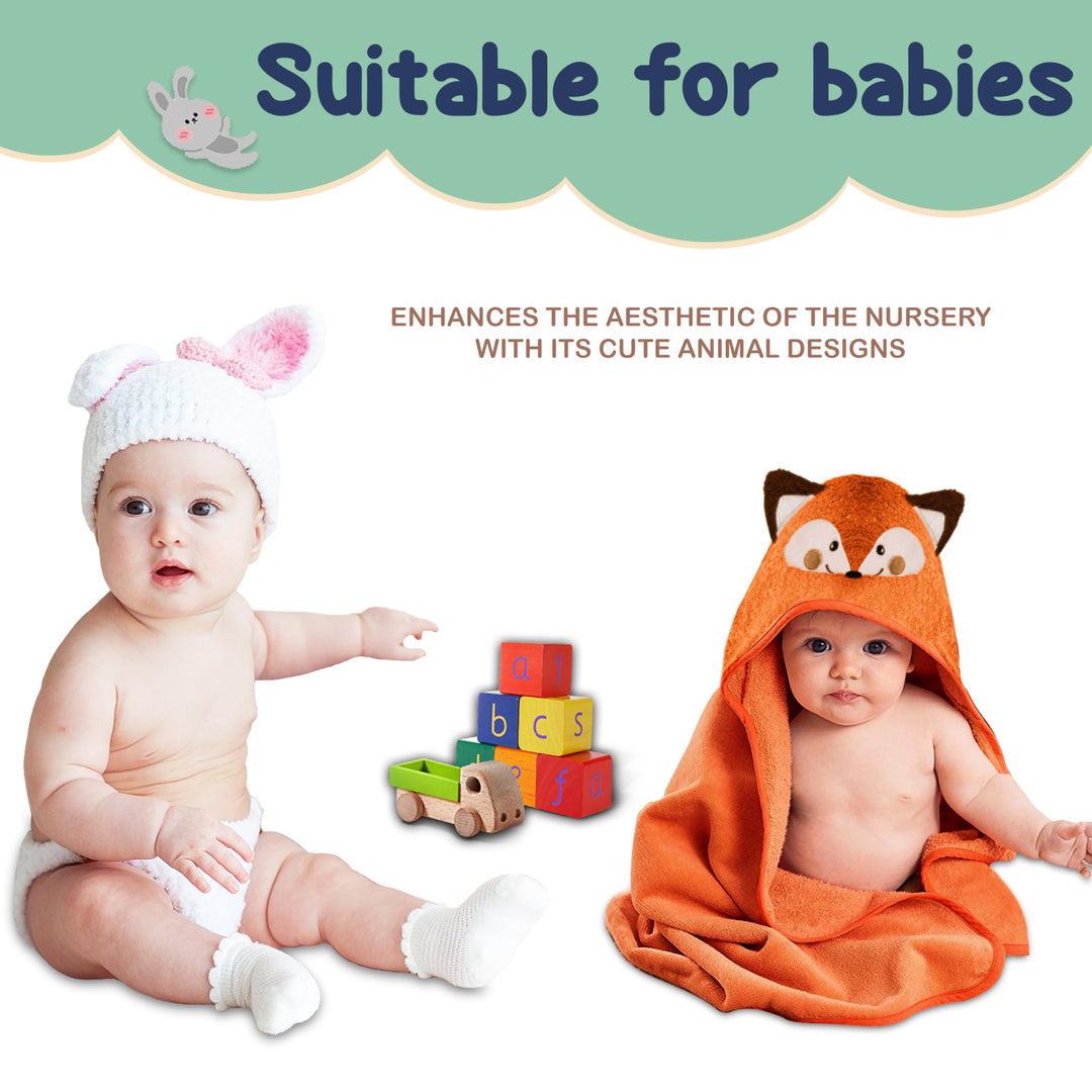 Mother's Choice Organic Baby Hooded Towel Ultra Soft & Absorbent Bath Wearable for Newborns, Infants, 3D Orange Fox Design