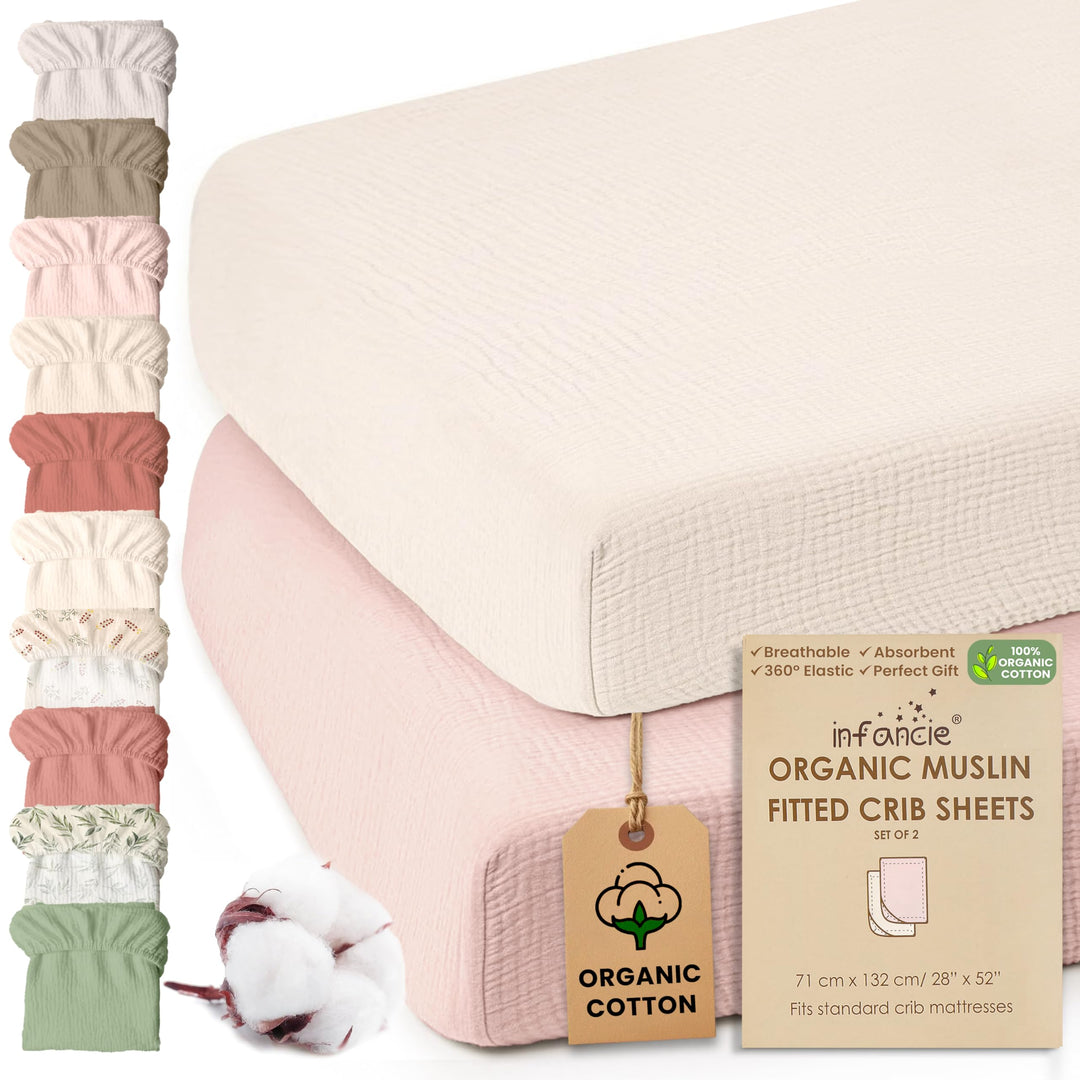 100% Organic Cotton Muslin Baby Bassinet Baby Sheet 33 X 17 Inch Soft Breathable Lightweight Stretchable Bed Sheet 2 Pack Gentle On Skin Durable Snug Fit Sheet for Newborn Bassinet Mattress