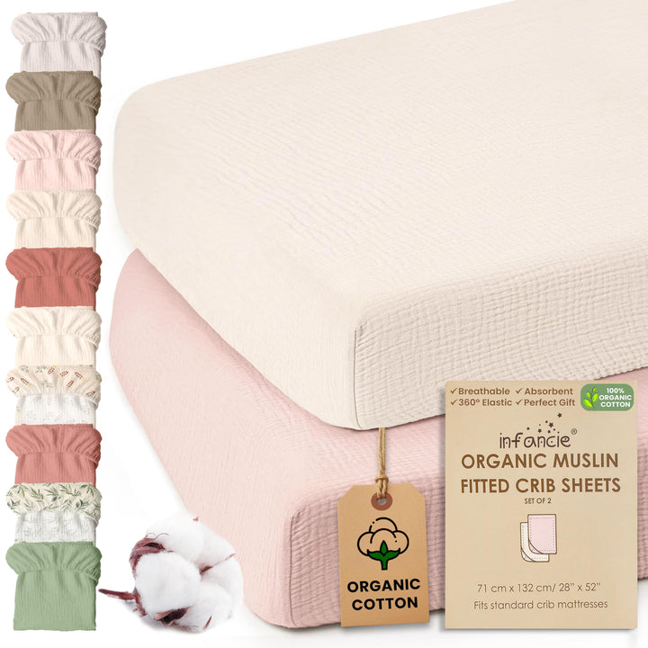 100% Organic Cotton Muslin Baby Bassinet Baby Sheet 33 X 17 Inch Soft Breathable Lightweight Stretchable Bed Sheet 2 Pack Gentle On Skin Durable Snug Fit Sheet for Newborn Bassinet Mattress
