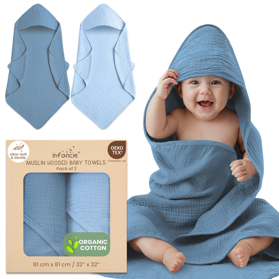 Organic Cotton Muslin Baby Hooded Towels