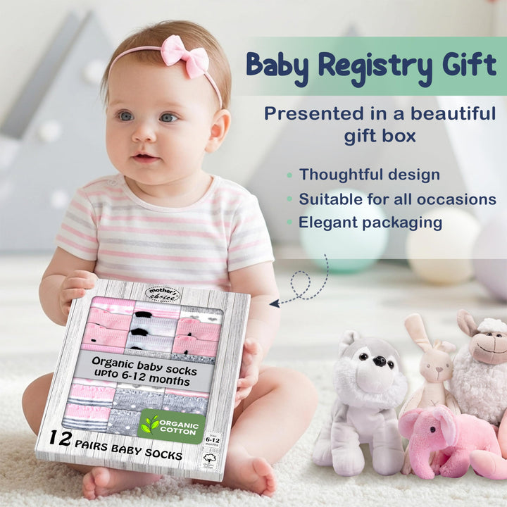 Mother's Choice Organic Cotton Baby Socks Infant 0-6 Months - 12 pairs Soft, Cozy, and Gentle Newborn Socks for Girls & Boys, Perfect Baby Registry for Everyday Wear, and Infant Comfort