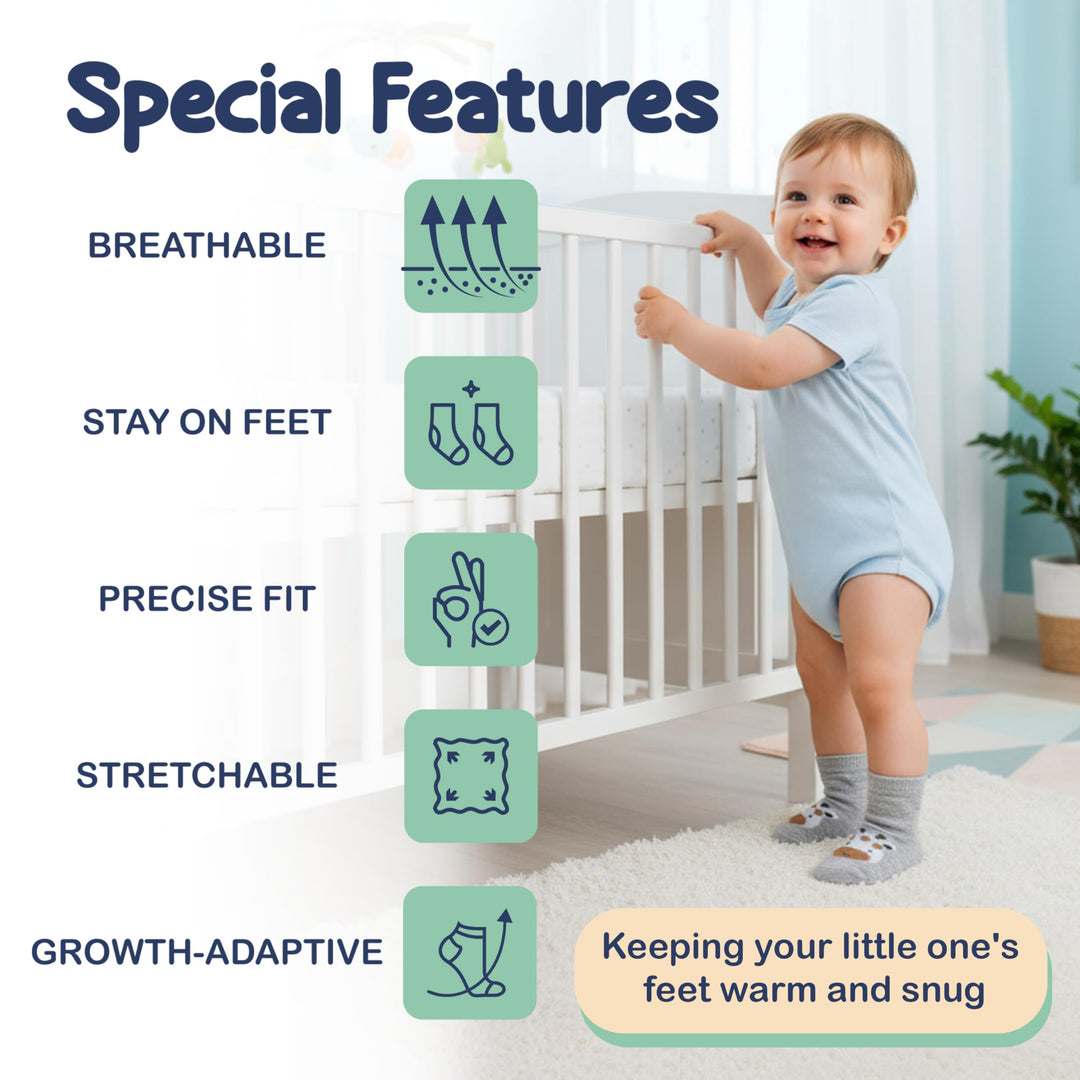 Mother's Choice Organic Cotton Baby Socks 6-12 Months, 12 Pairs Unisex Anti Slip - Soft & Hypoallergenic Baby Girl & Boys Socks (US, Age, 6 Months, 12 Months, Brown)