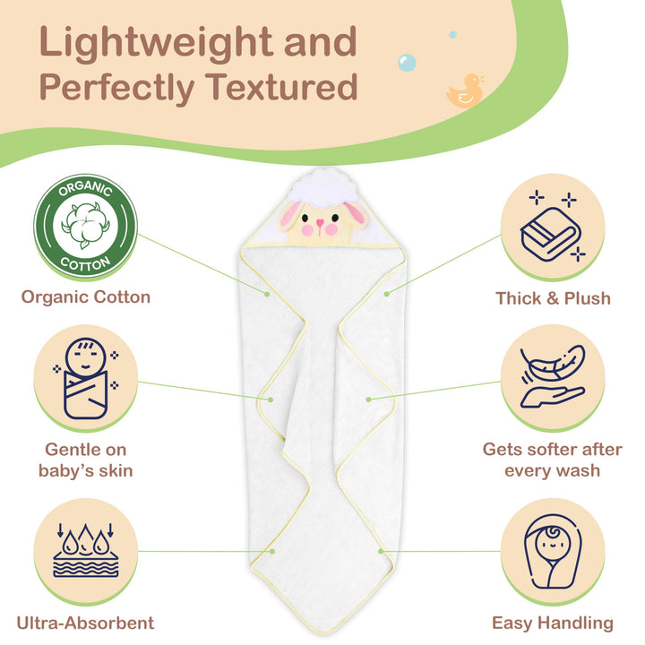 Mother's Choice Baby Hooded Towel - Large Size Cotton, Ultra-Soft & Absorbent Bath Towel for Newborns, Infants, Toddlers, Boys & Girls with Animal Hood (Sheep)