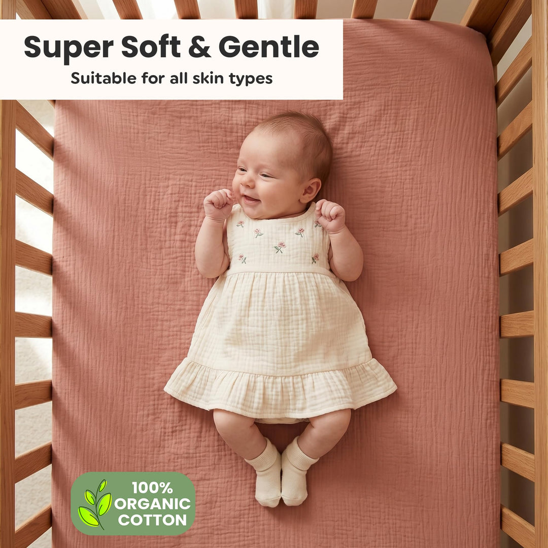 100% Organic Cotton Muslin Baby Bassinet Baby Sheet 33 X 17 Inch Soft Breathable Lightweight Stretchable Bed Sheet 2 Pack Gentle On Skin Durable Snug Fit Sheet for Newborn Bassinet Mattress