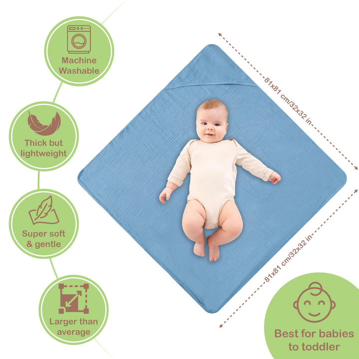 100% Organic Cotton Muslin Baby Hooded Towels 32x32 Inch – 2 Pack Soft & Absorbent Baby Towels for Newborn for Boys & Girls, Premium Hooded Towels, Ultra-Gentle Baby Essentials in Rose/Peach