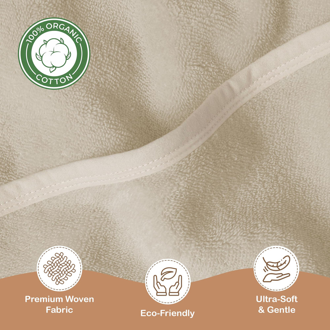 100% Organic Cotton Plush Woven Hooded Baby Bath Towels - Soft and Absorbent 31x31 Inches for Newborns and Kids, Hooded Baby Towels, Premium Infant Towels (Ivory)
