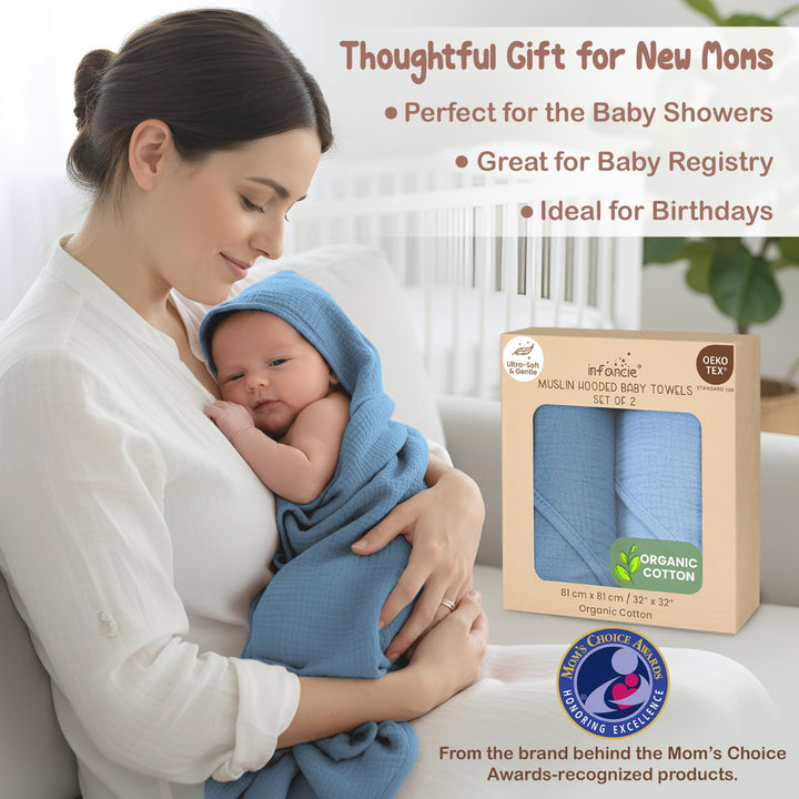 100% Organic Cotton Muslin Baby Hooded Towels 32x32 Inch – 2 Pack Soft & Absorbent Baby Towels for Newborn for Boys & Girls, Premium Hooded Towels, Ultra-Gentle Baby Essentials in Rose/Peach