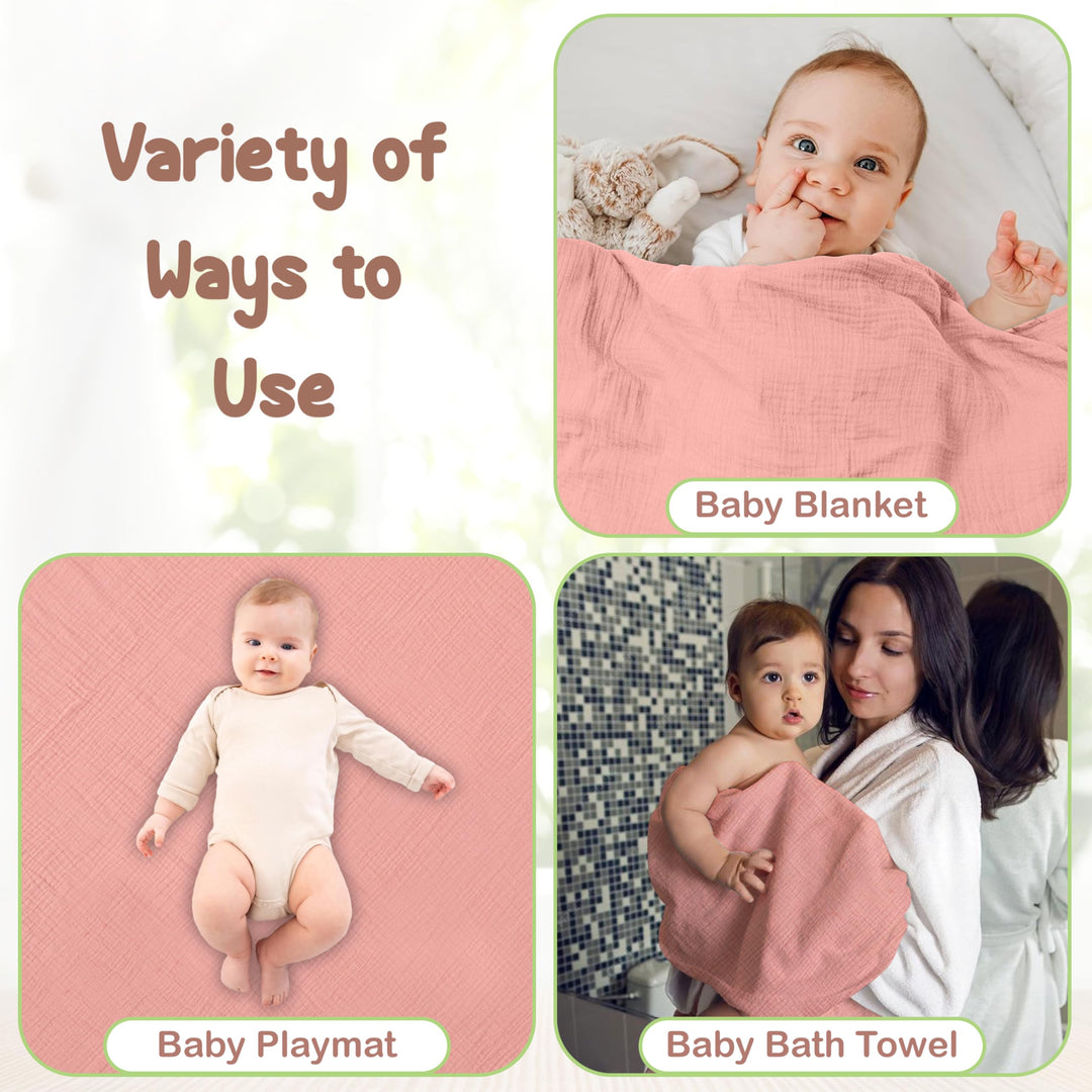 100% Organic Cotton Muslin Baby Hooded Towels 32x32 Inch – 2 Pack Soft & Absorbent Baby Towels for Newborn for Boys & Girls, Premium Hooded Towels, Ultra-Gentle Baby Essentials in Rose/Peach