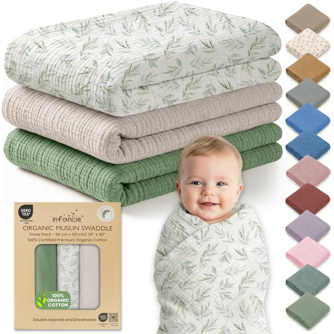 Organic Muslin Baby Blanket 2-Pack Rose & Peach, 47x47 Inch 100% Organic Cotton Oeko-TEX Certified Hypoallergenic Swaddle Blanket for Newborn Girls, Elegant Baby Girl Shower Gift