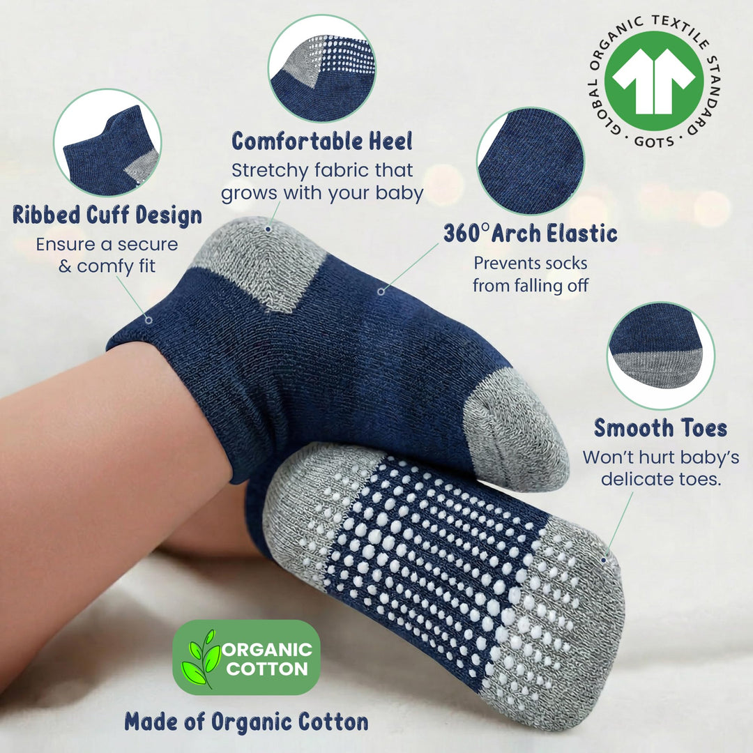 Mother's Choice Organic Cotton Socks For Toddler Boys Girls - Breathable, Non Slip Toddler Socks 2t-3t-4t-5t,